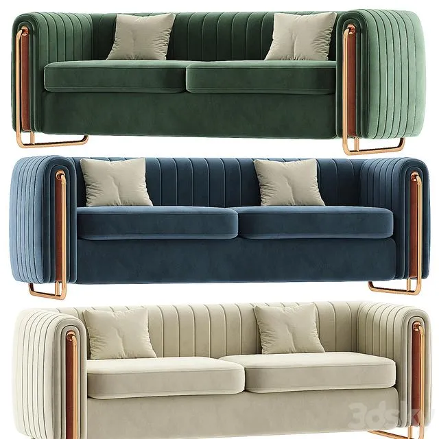 Modern Velvet Sofa Channel Tufted Arms and Back Green 3D Model Modern Velvet Sofa Channel Tufted Arms and Back Green 3D Model