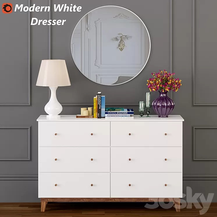 Modern White Dresser 3D Model