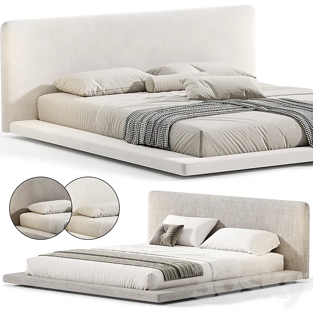 Modern White Upholstered Panel Bed By litfad 3D Model