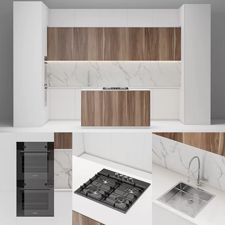 Modern white wood kitchen 3D Model Modern white wood kitchen 3D Model