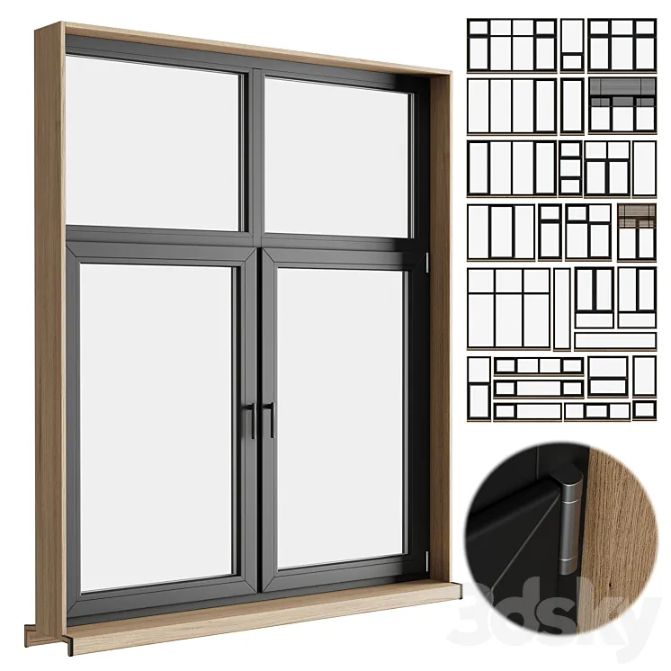modern windows with Metal Blinds and wooden 3D Model Free Download