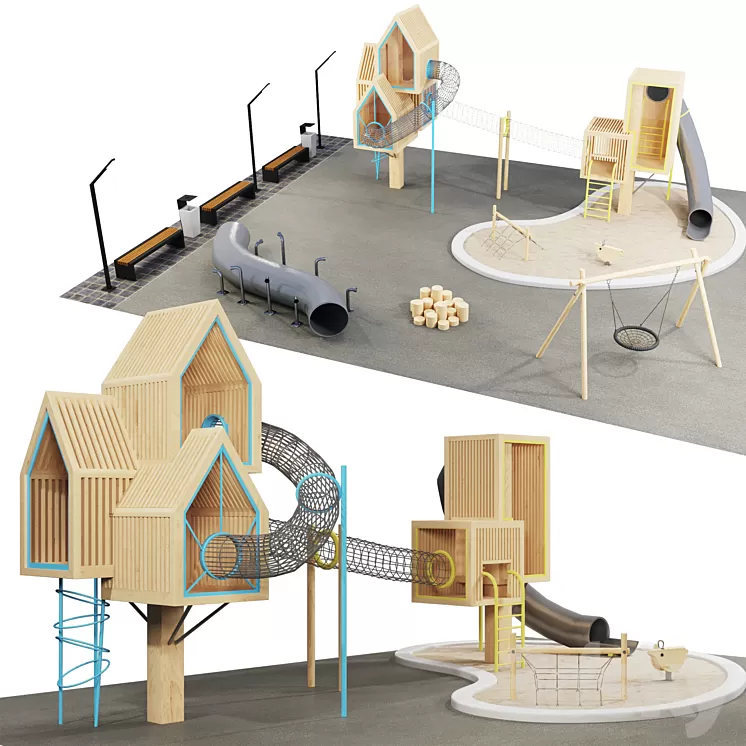 modern wooden playground 3D Model modern wooden playground 3D Model