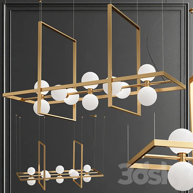 ModernRail Orb Rectangle Frame Chandelier 3DModel