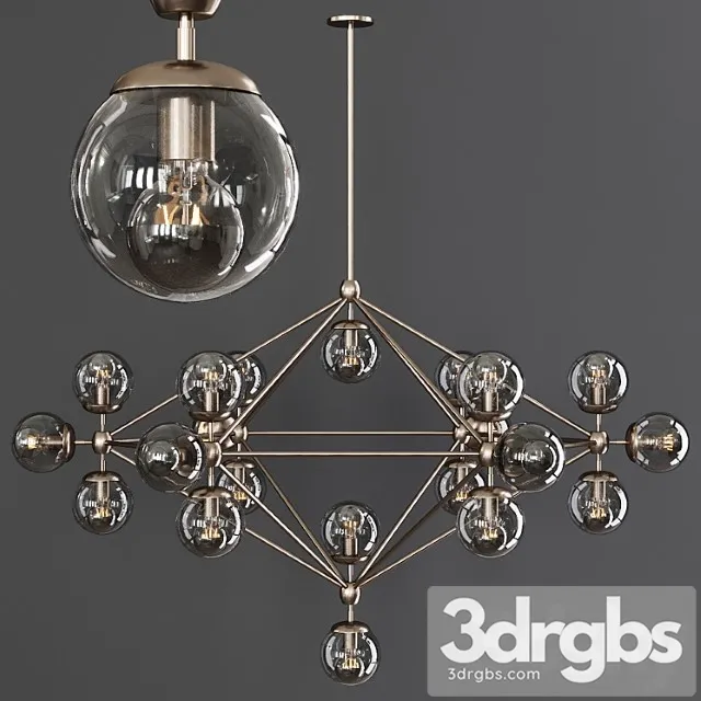 Modo 6 sided chandelier 21 globes bronze and gray glass Modo 6 sided chandelier 21 globes bronze and gray glass
