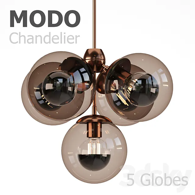Modo Chandelier 5 Globes 3D Model Modo Chandelier 5 Globes 3D Model