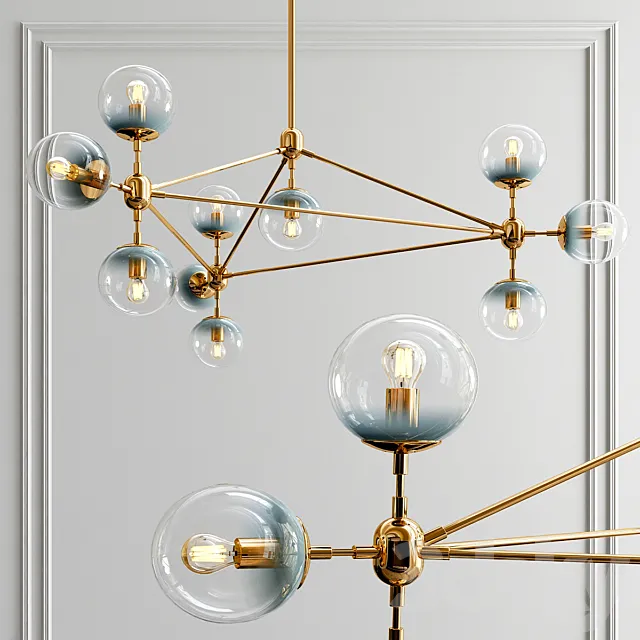 Modo Chandelier Globes Blue Ambre 3D Model