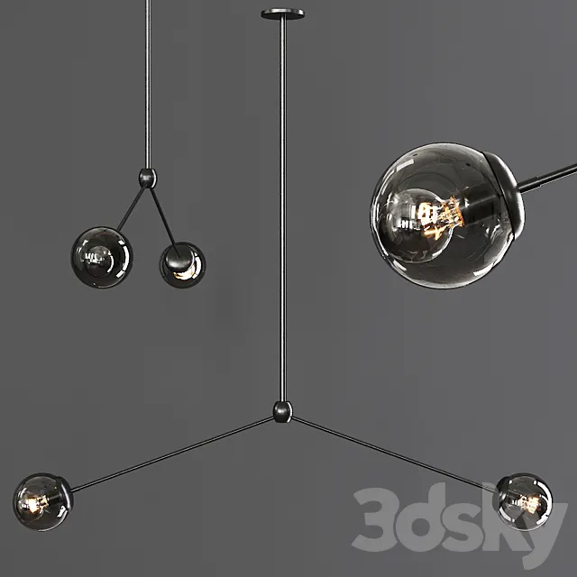 Modo Pendant 2 Globes Black and Gray Glass 3D Model Modo Pendant 2 Globes Black and Gray Glass 3D Model