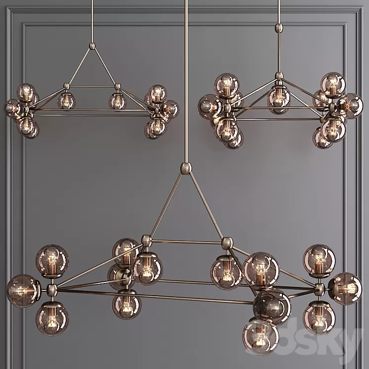 Modo Rectangle Chandelier 14 Globes Bronze and Smoke Glass 3D Model Modo Rectangle Chandelier 14 Globes Bronze and Smoke Glass 3D Model