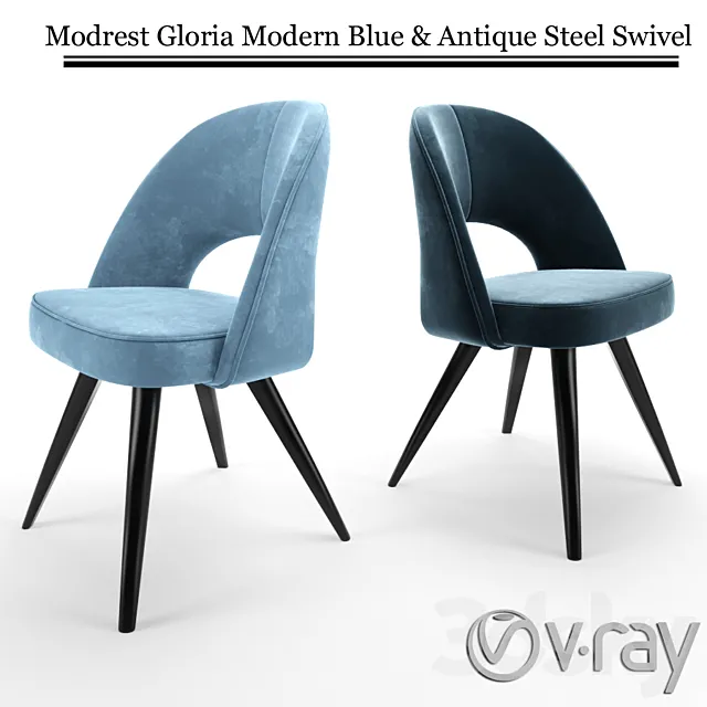 Modrest Gloria Modern Blue & Antique Steel Swivel 3D Model Modrest Gloria Modern Blue & Antique Steel Swivel 3D Model