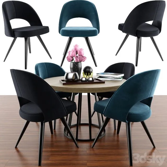 Modrest Gloria Modern Blue Chair Set With Parquet 3D Model