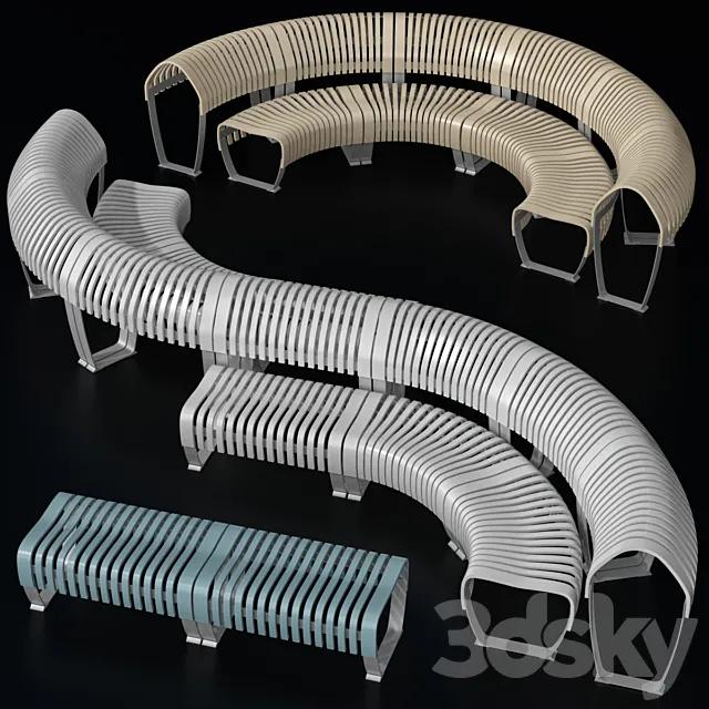 Modular curved and straight bench 3D Model Modular curved and straight bench 3D Model