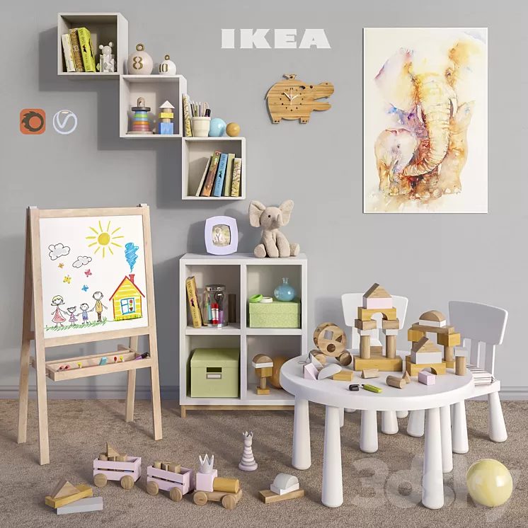 Modular furniture IKEA accessories decor and toys set 5 3D Model
