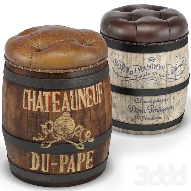 Moet Chateauneuf du Pape Wine Barrel Stools 3D Model Moet Chateauneuf du Pape Wine Barrel Stools 3D Model