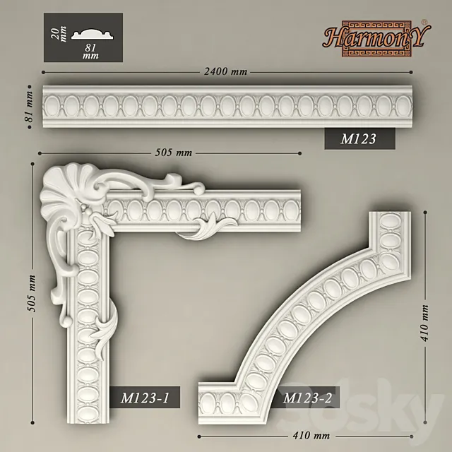 Molding ornamental corner pieces “Harmony” (M123) 3D Model