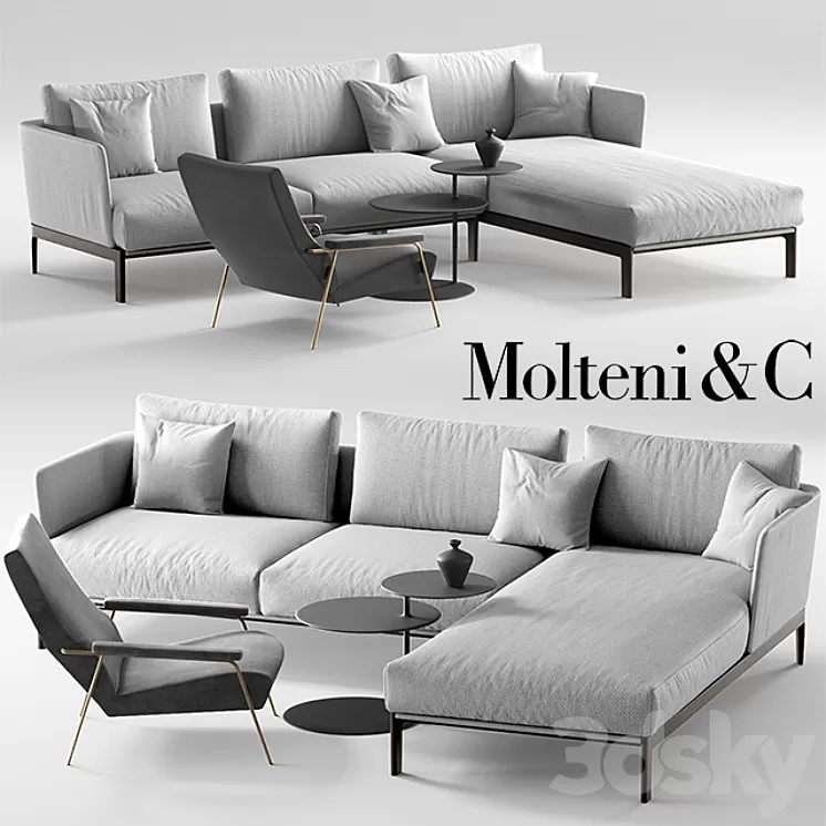 Molteni Chelsea sofa Molteni d153 armchair 3D Model