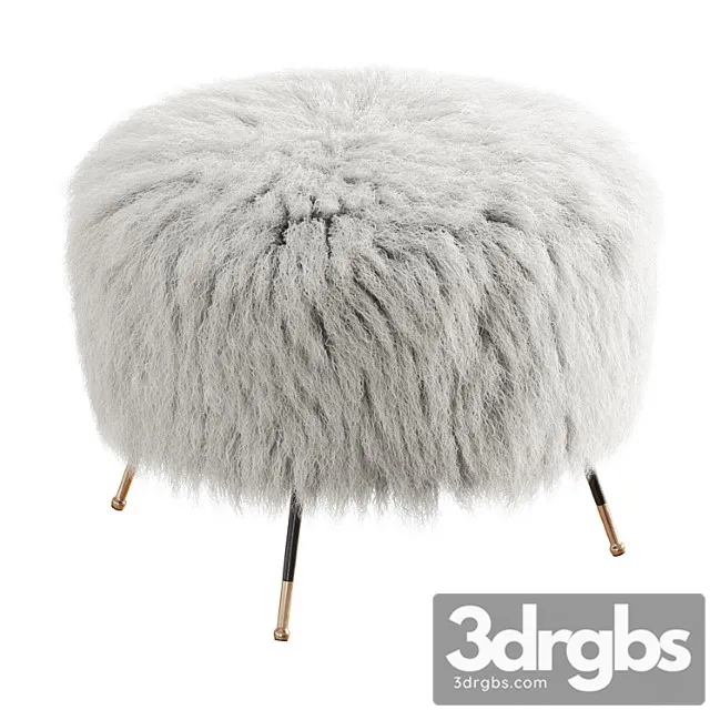 Mongolian goat fur italian footstool 2 2 3D Model Download