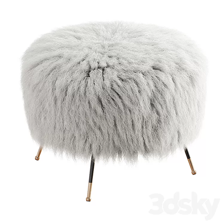 Mongolian Goat Fur Italian Footstool 2 3D Model Mongolian Goat Fur Italian Footstool 2 3D Model