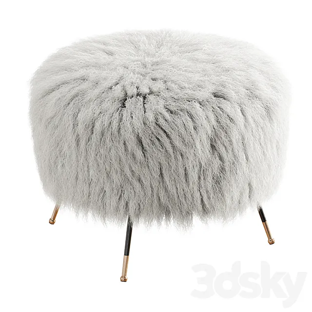 Mongolian Goat Fur Italian Footstool 2 3DModel Mongolian Goat Fur Italian Footstool 2 3DModel