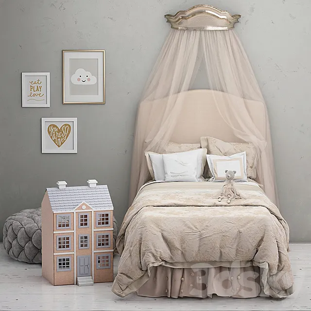 Monique Lhuillier Upholstered Camelback Bed. Pottery Barn Kids 3DModel Monique Lhuillier Upholstered Camelback Bed. Pottery Barn Kids 3DModel