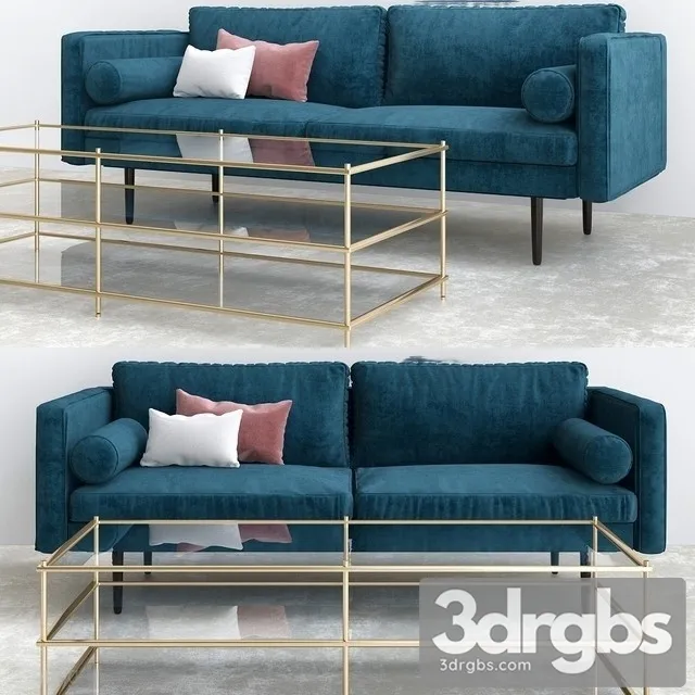 Monroe Mid Century Sofa Celestial Blue 3D Model Download Monroe Mid Century Sofa Celestial Blue 3D Model Download