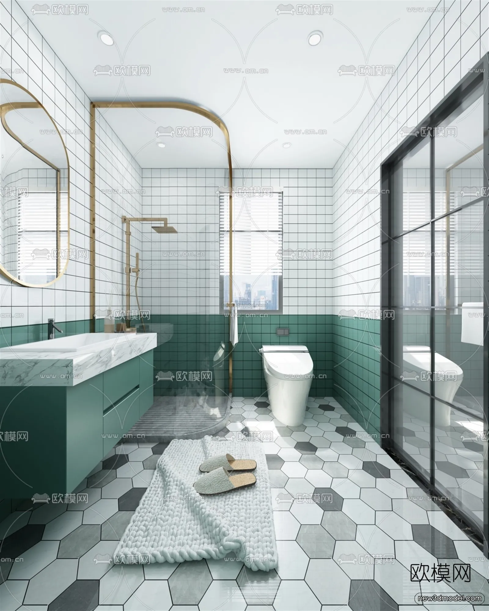 Morandi Style Interior 3D Blocks – Bathroom 3D Scene – 193 – VRAY