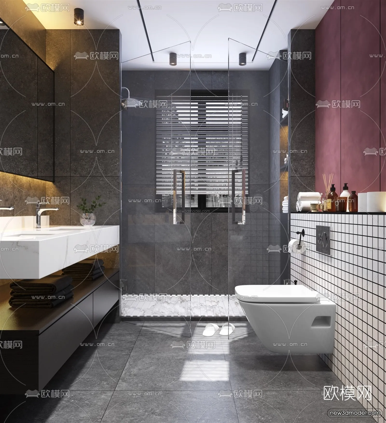 Morandi Style Interior 3D Blocks – Bathroom 3D Scene – 194 – VRAY