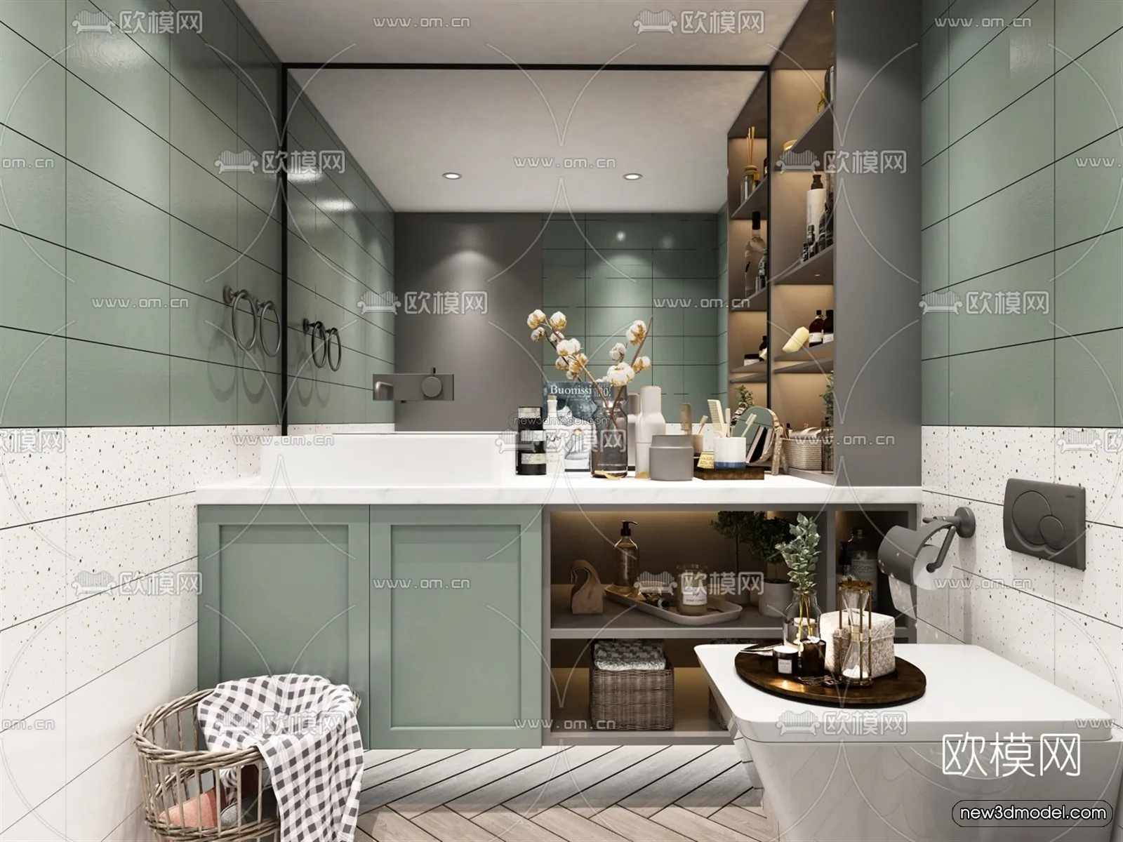 Morandi Style Interior 3D Blocks – Bathroom 3D Scene – 195 – VRAY