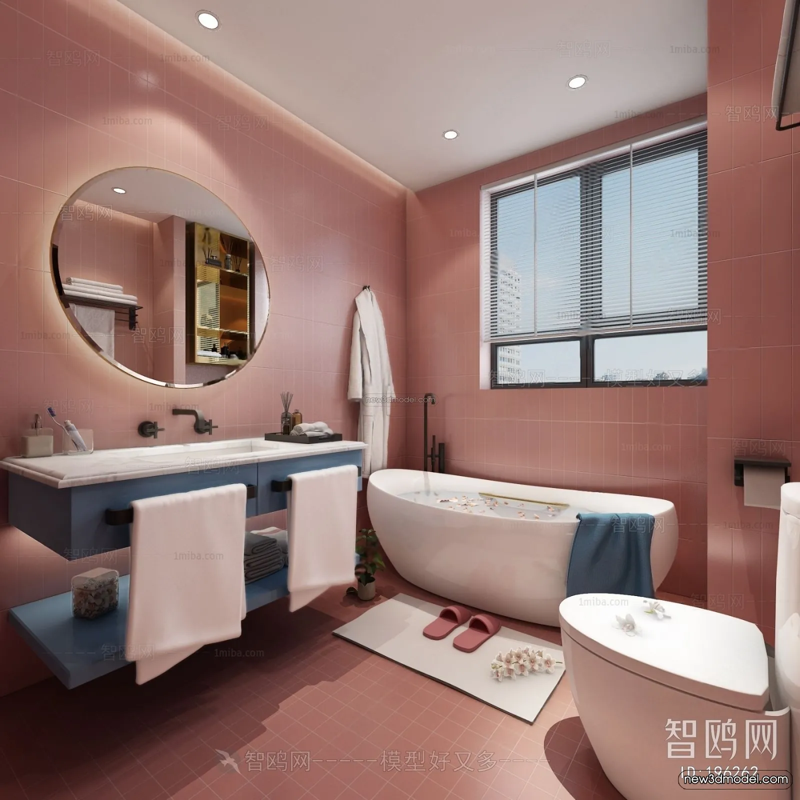 Morandi Style Interior 3D Blocks – Bathroom 3D Scene – 196 – VRAY