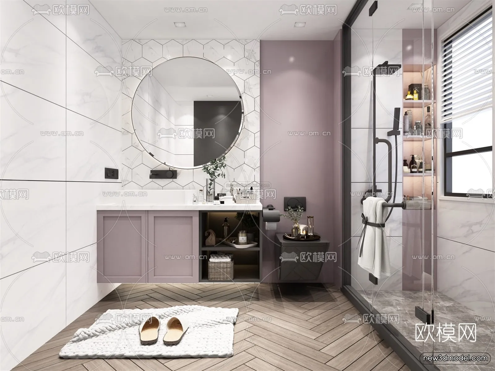 Morandi Style Interior 3D Blocks – Bathroom 3D Scene – 198 – VRAY