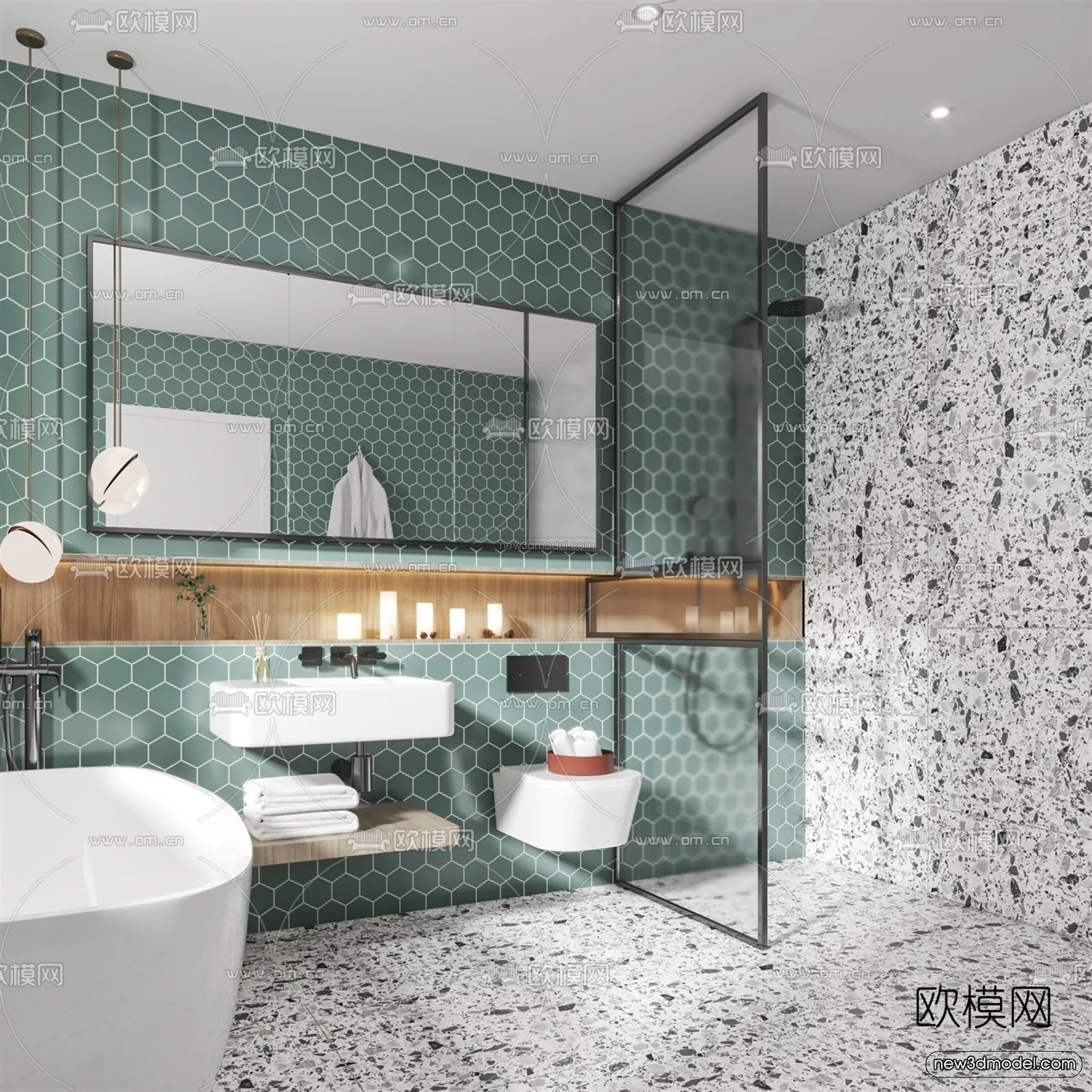 Morandi Style Interior 3D Blocks – Bathroom 3D Scene – 201 – VRAY