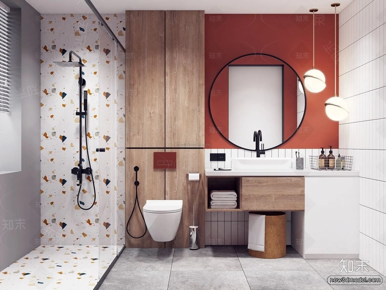 Morandi Style Interior 3D Blocks – Bathroom 3D Scene – 204 – VRAY