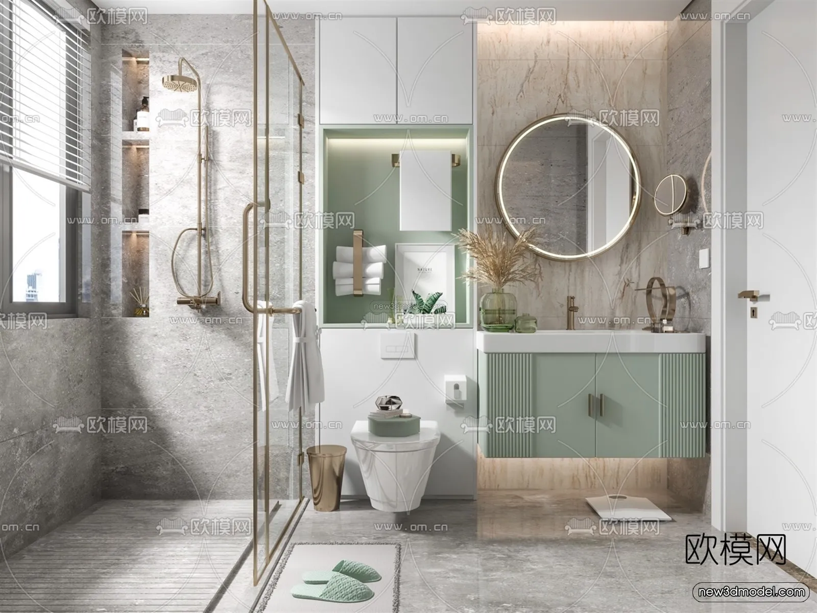Morandi Style Interior 3D Blocks – Bathroom 3D Scene – 206 – VRAY