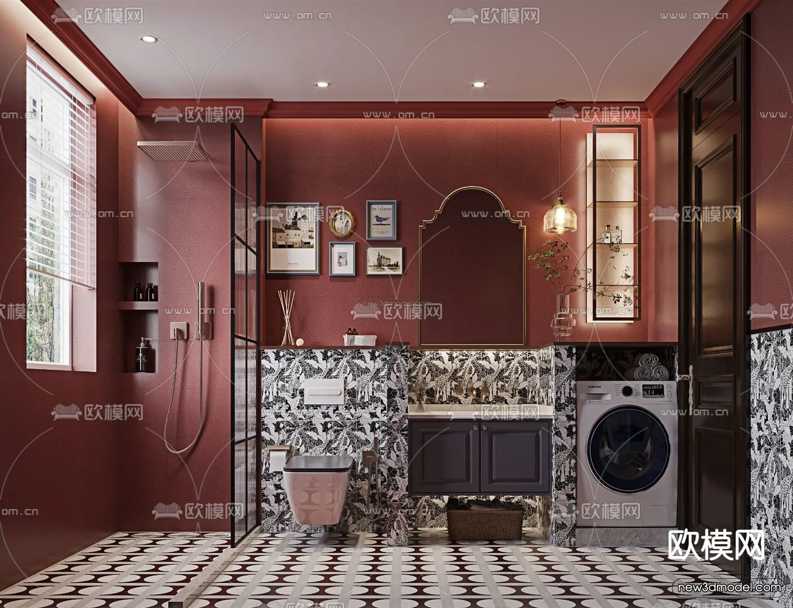 Morandi Style Interior 3D Blocks – Bathroom 3D Scene – 209 – VRAY