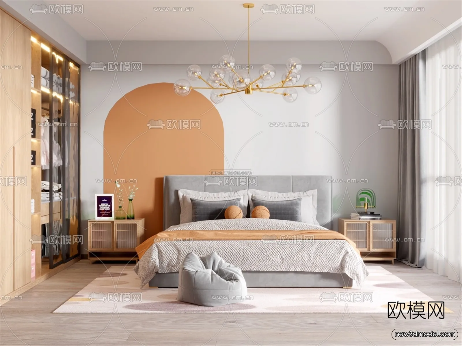 Morandi Style Interior 3D Blocks – Bedroom 3D Scene – 120 – VRAY