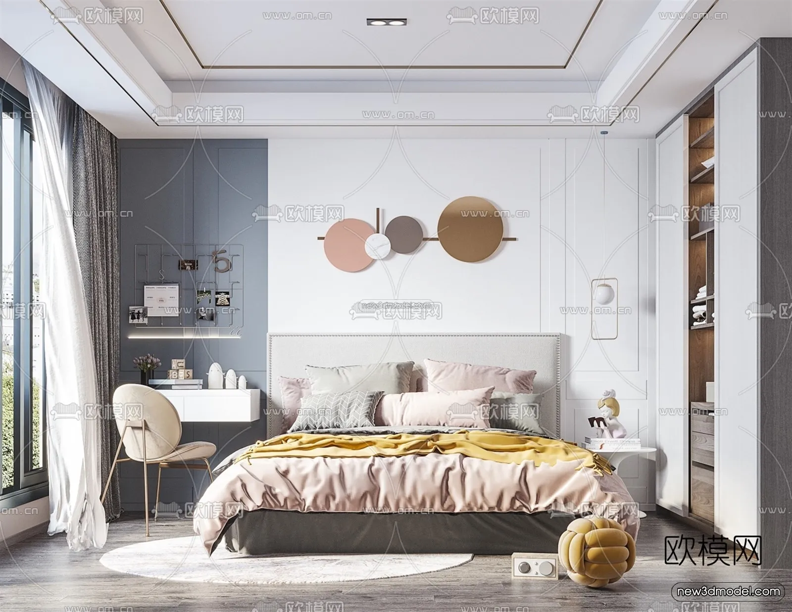 Morandi Style Interior 3D Blocks – Bedroom 3D Scene – 127 – VRAY