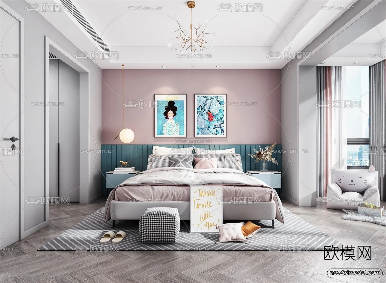Morandi Style Interior 3D Blocks – Bedroom 3D Scene – 128 – VRAY