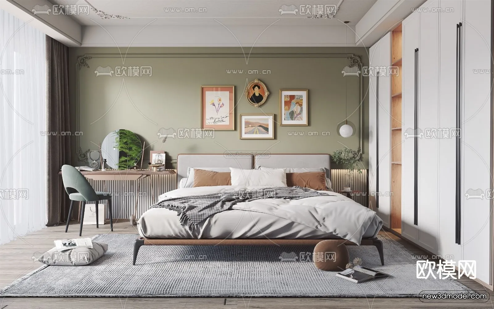 Morandi Style Interior 3D Blocks – Bedroom 3D Scene – 130 – VRAY