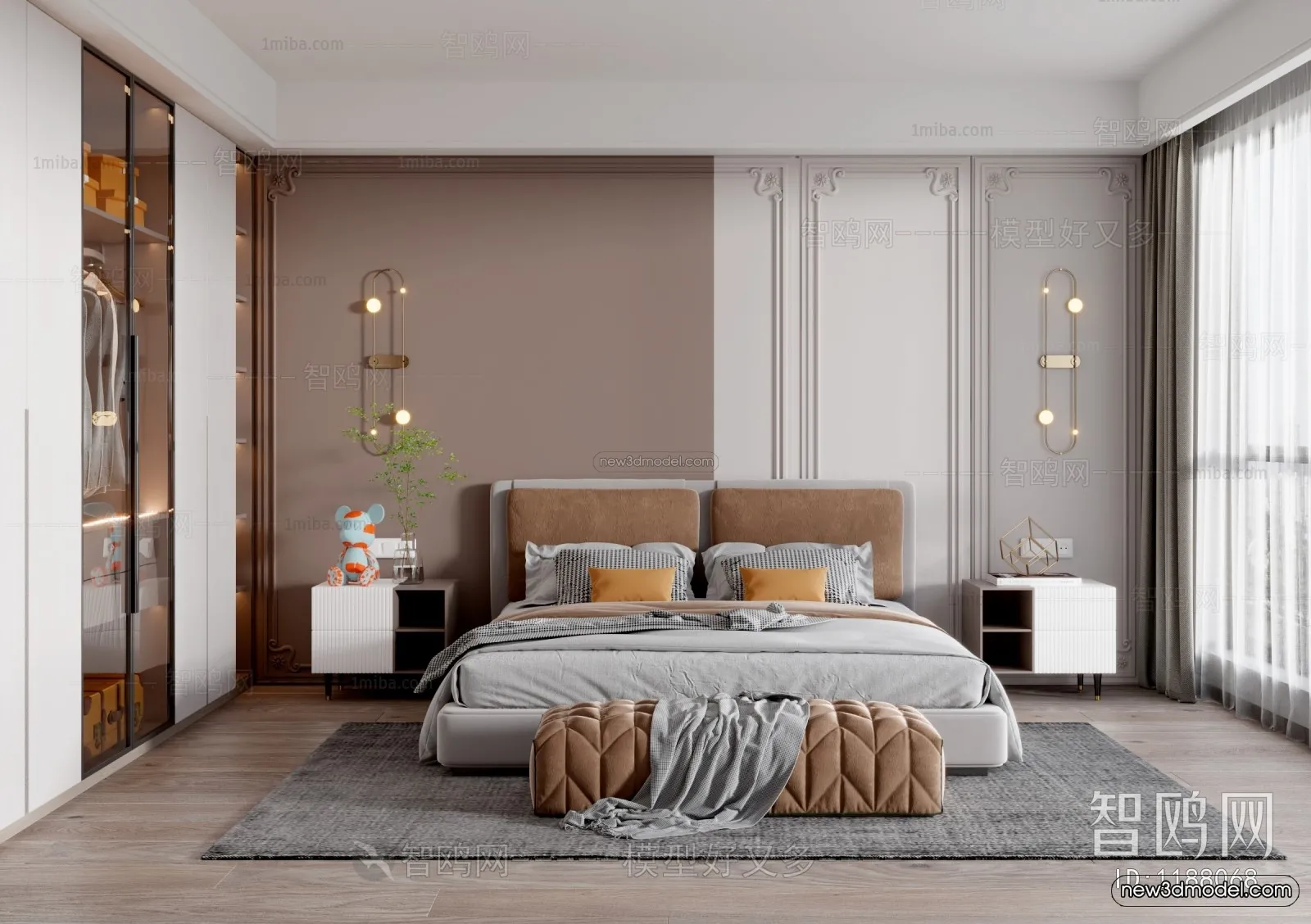 Morandi Style Interior 3D Blocks – Bedroom 3D Scene – 131 – VRAY