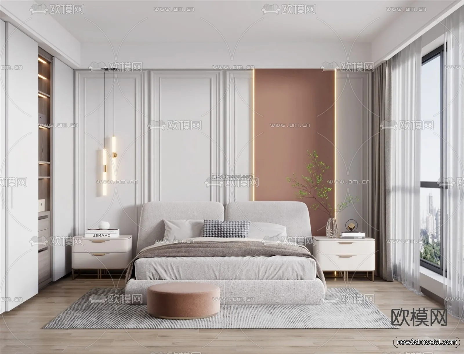 Morandi Style Interior 3D Blocks – Bedroom 3D Scene – 132 – VRAY
