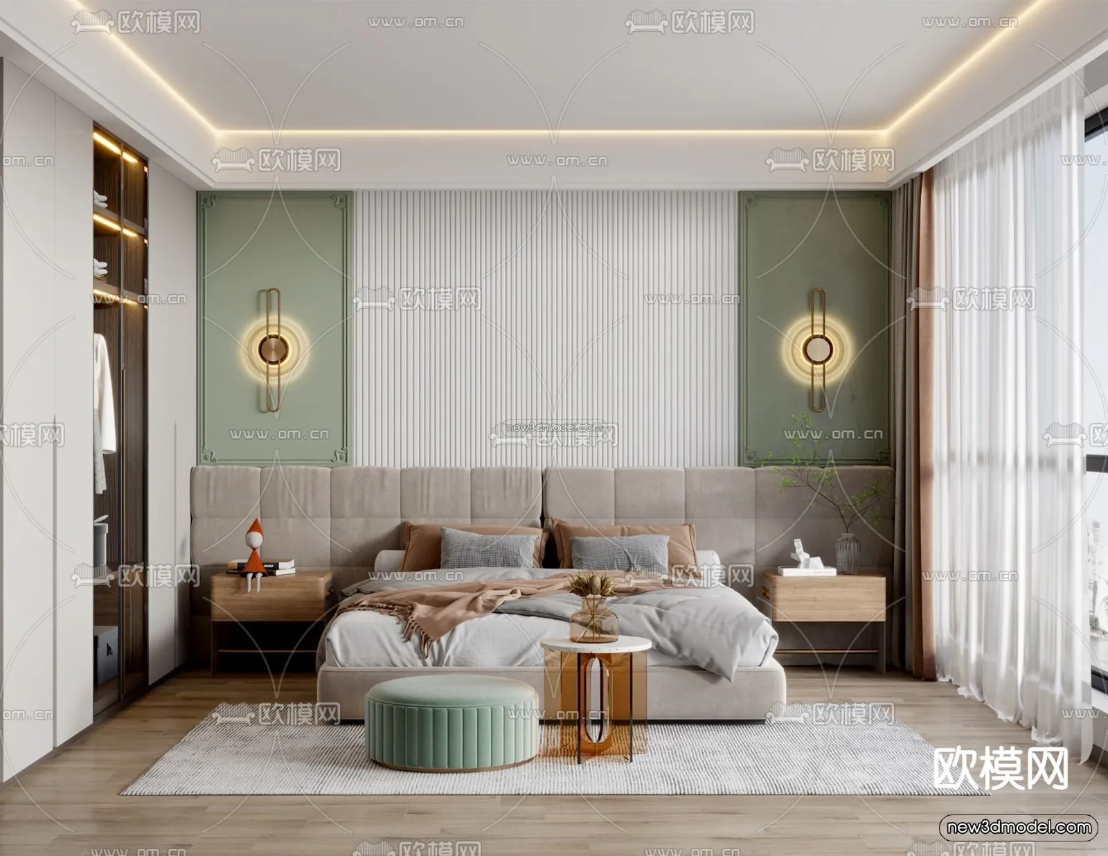 Morandi Style Interior 3D Blocks – Bedroom 3D Scene – 135 – VRAY