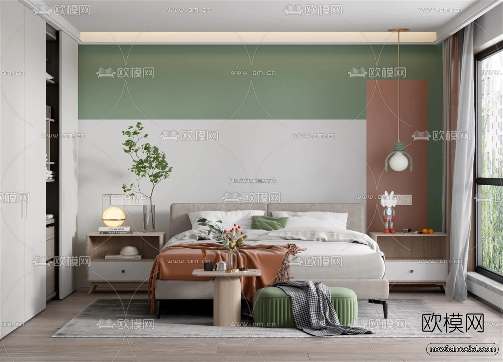 Morandi Style Interior 3D Blocks – Bedroom 3D Scene – 137 – VRAY