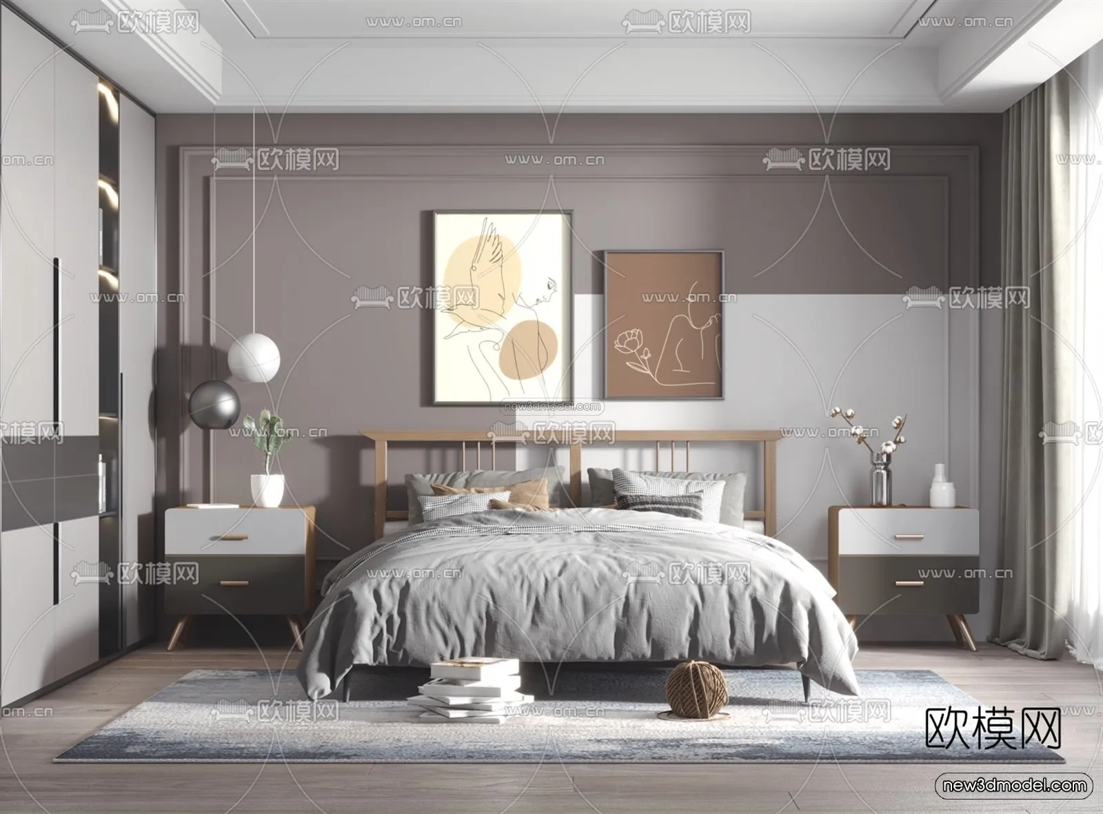 Morandi Style Interior 3D Blocks – Bedroom 3D Scene – 140 – VRAY