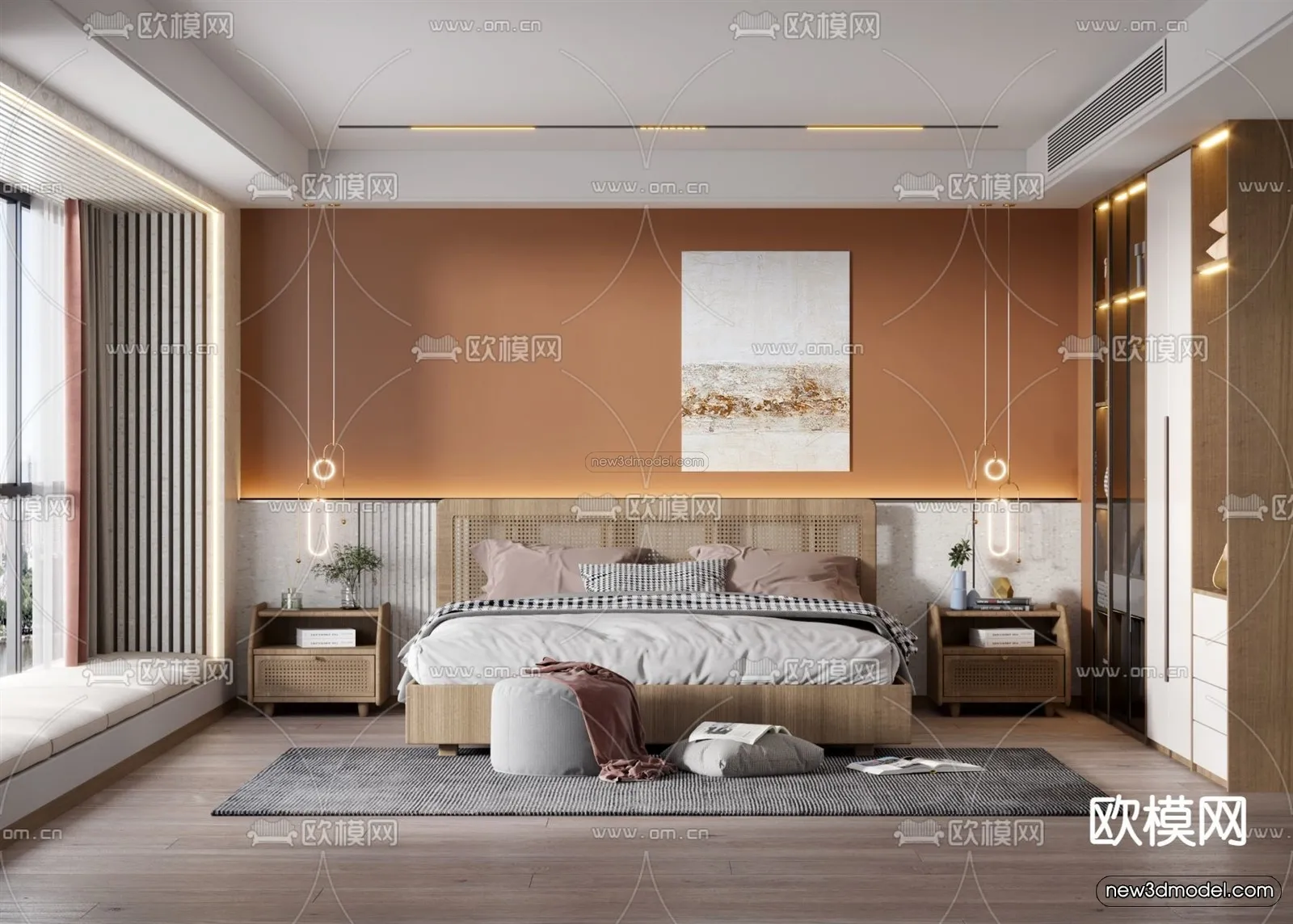 Morandi Style Interior 3D Blocks – Bedroom 3D Scene – 146 – VRAY