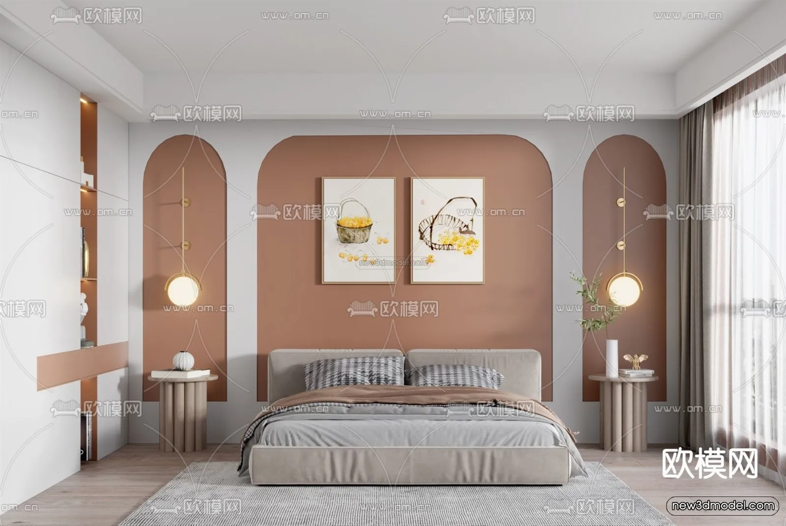 Morandi Style Interior 3D Blocks – Bedroom 3D Scene – 147 – VRAY