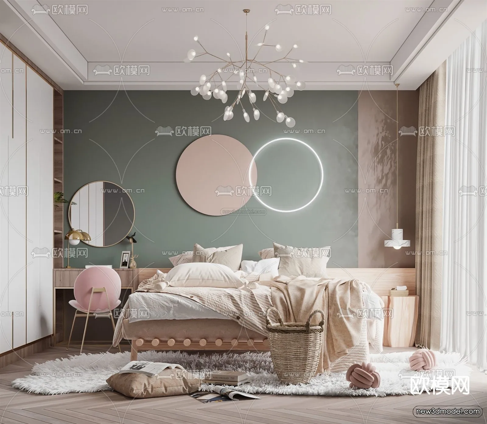 Morandi Style Interior 3D Blocks – Bedroom 3D Scene – 153 – VRAY