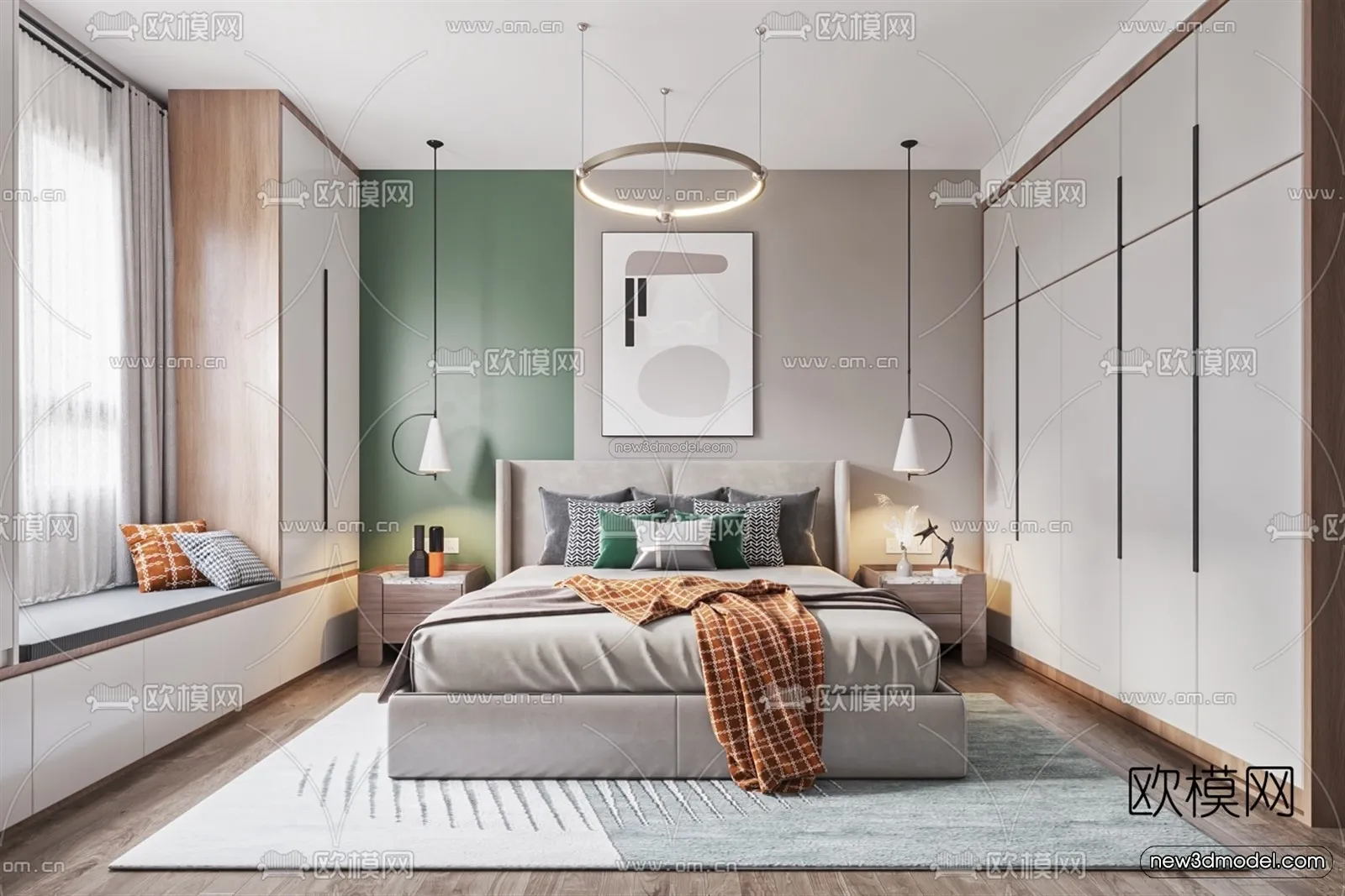 Morandi Style Interior 3D Blocks – Bedroom 3D Scene – 159 – VRAY
