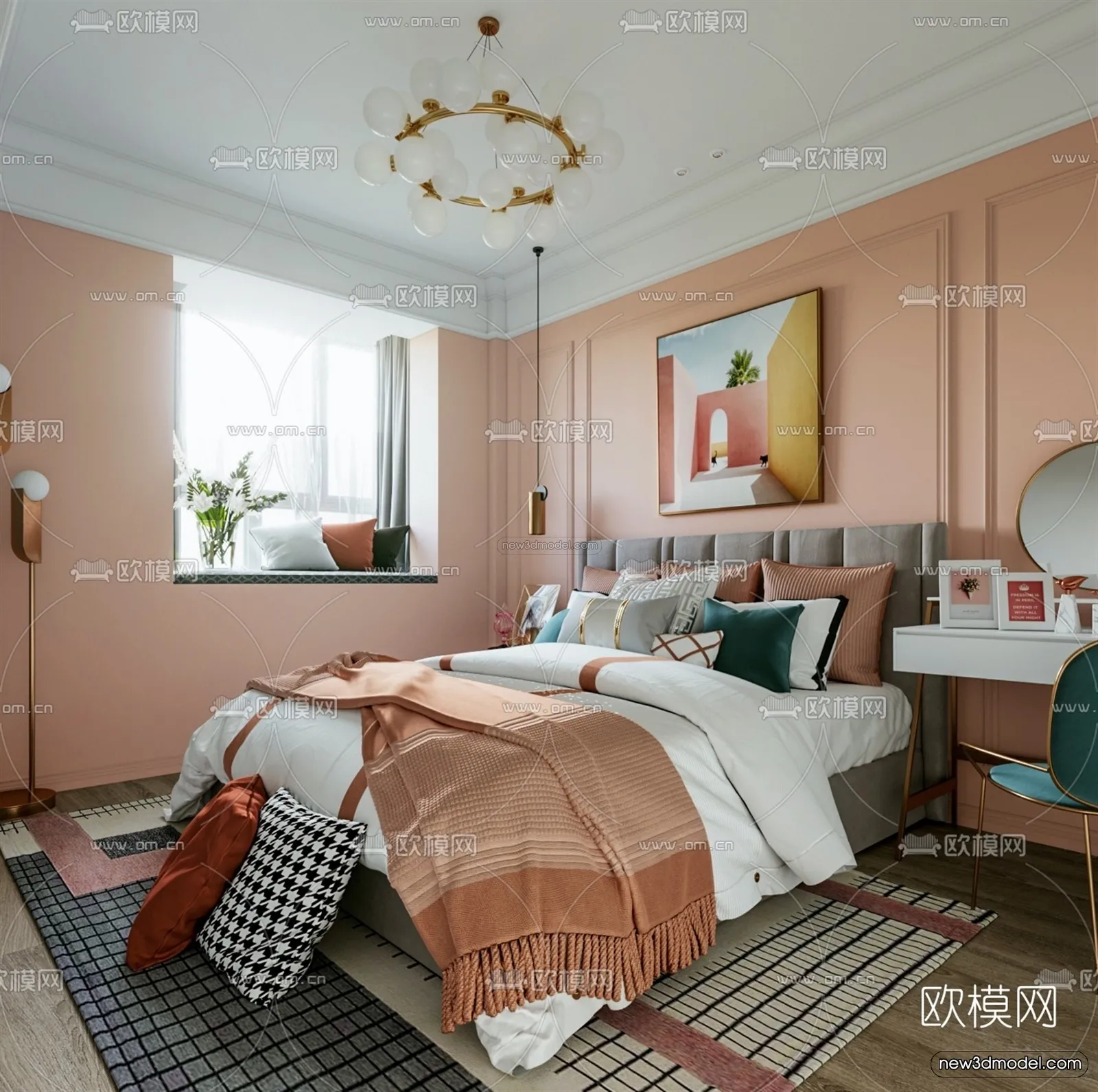Morandi Style Interior 3D Blocks – Bedroom 3D Scene – 160 – VRAY