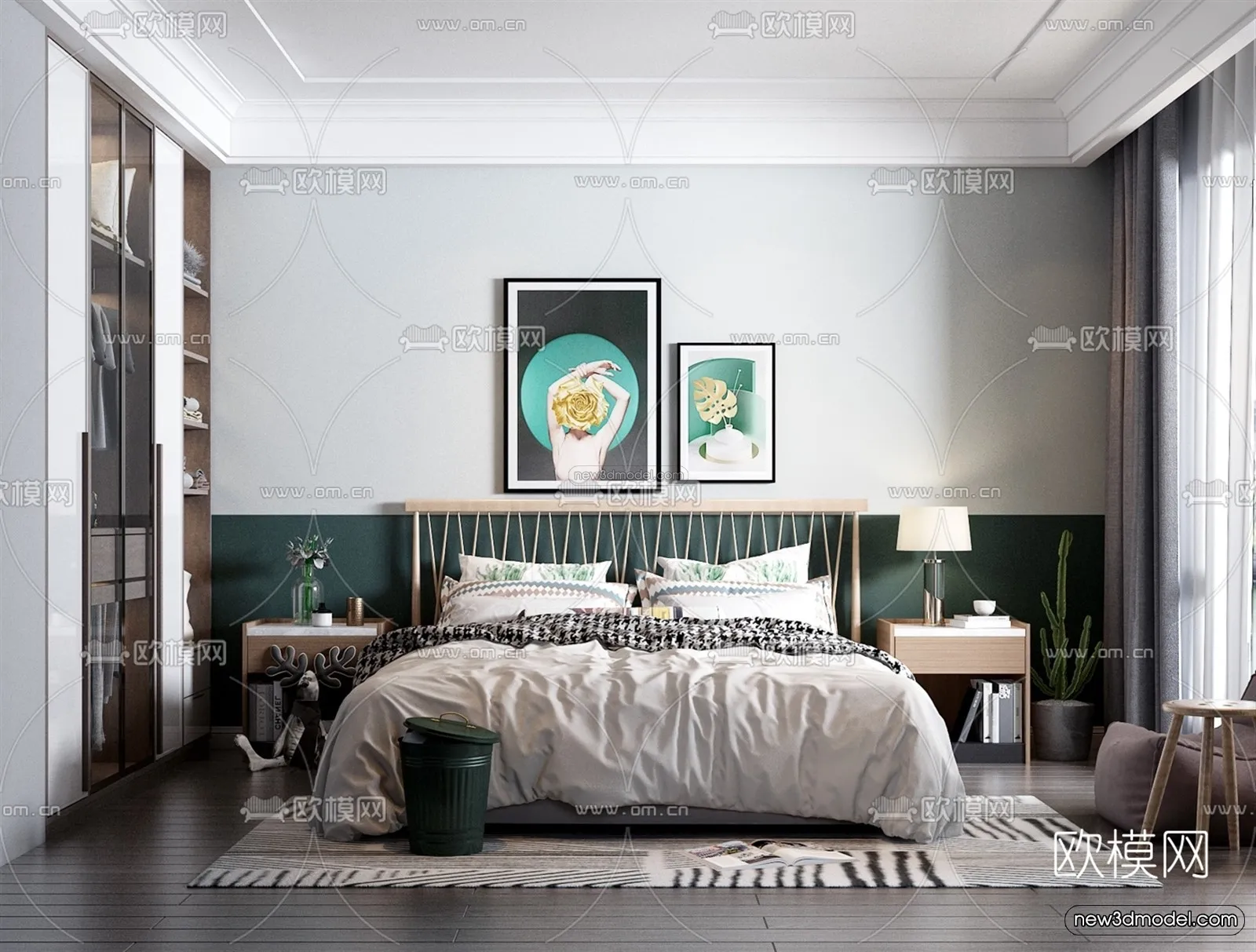 Morandi Style Interior 3D Blocks – Bedroom 3D Scene – 163 – VRAY