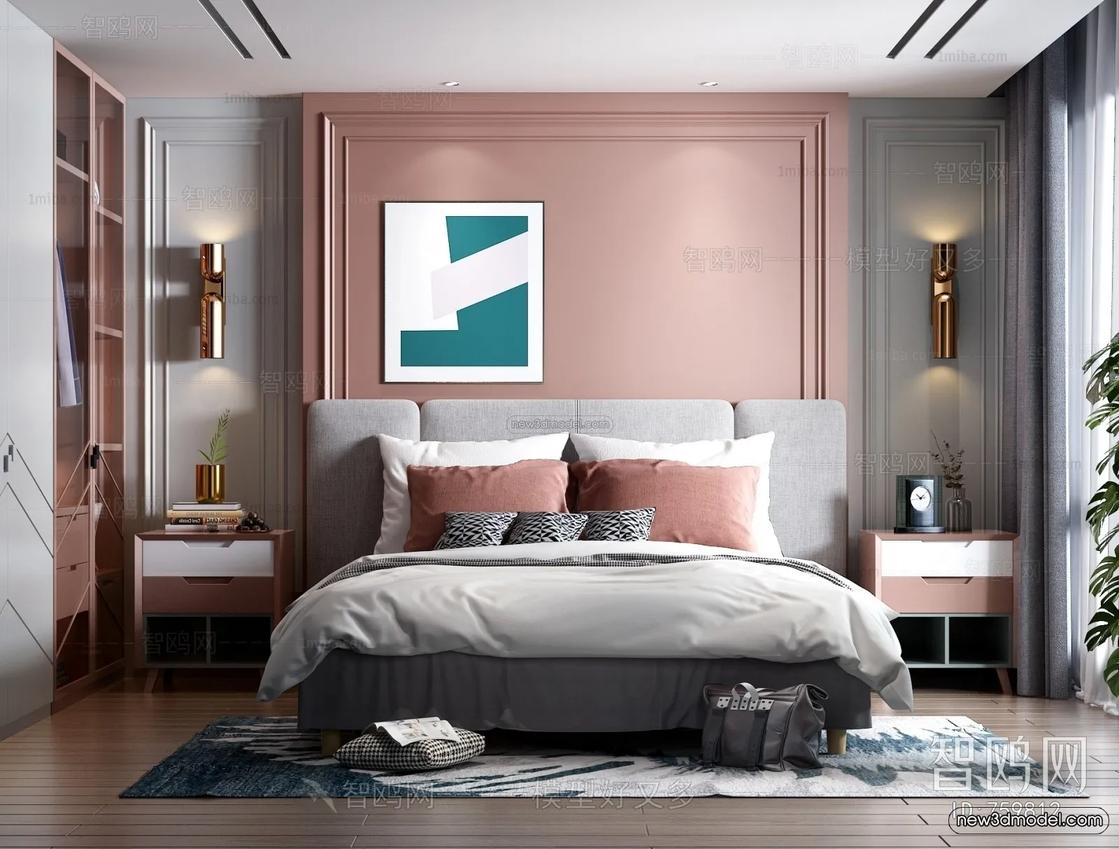 Morandi Style Interior 3D Blocks – Bedroom 3D Scene – 165 – VRAY