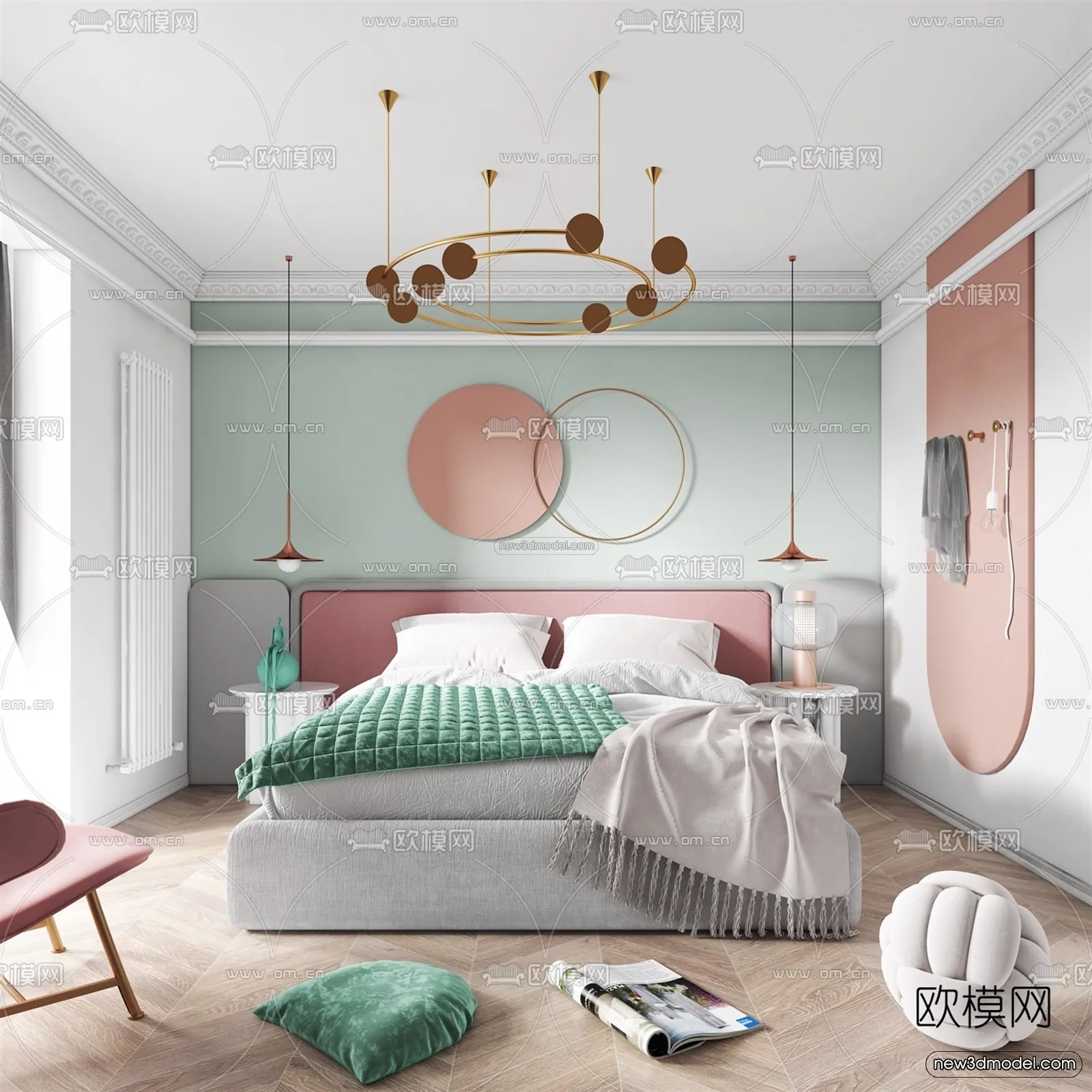 Morandi Style Interior 3D Blocks – Bedroom 3D Scene – 166 – VRAY